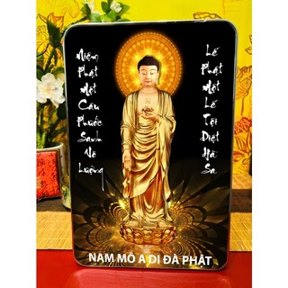 Tranh Để Bàn/Tranh Treo Tường Trang Trí Phòng Khách, Phòng Thờ Phật A Di Đà - Tranh Laminate Tráng Gương Bo Viền