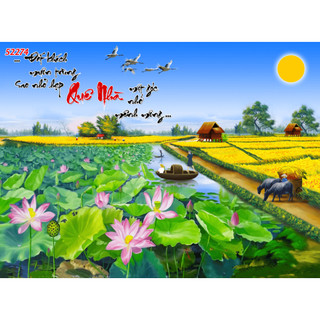 Tranh Đồng Quê Việt Nam Lụa 3D Cao Cấp Dán Tường 3D