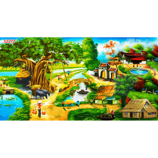Tranh Đồng Quê Việt Nam Lụa 3D Cao Cấp Dán Tường 3D