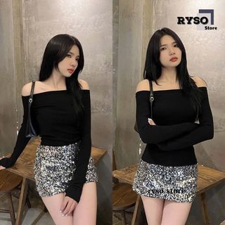 Áo Thun Tay Dài Trễ Vai Borip Dáng Dài Ôm Body, Áo Thun Nữ Tay Dài Kiểu Sexy Chất Borip TD05 RYSO