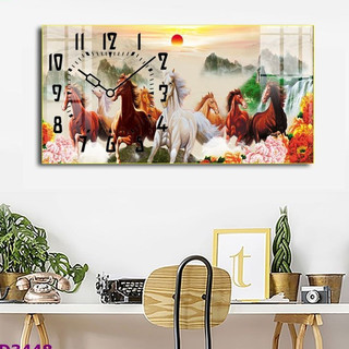 Tranh Đồng Hồ Tráng Gương Treo Tường Phong Thuỷ Trang Trí Phòng Khách, Phòng Làm Việc Mã Đáo Thành Công