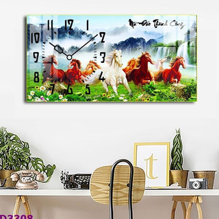 Tranh Đồng Hồ Tráng Gương Treo Tường Phong Thuỷ Trang Trí Phòng Khách, Phòng Làm Việc Mã Đáo Thành Công