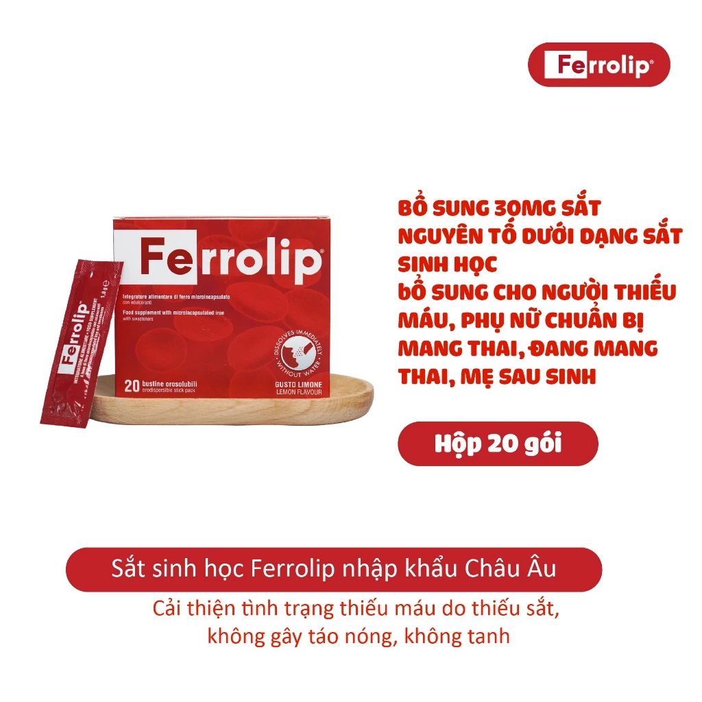 Sắt cho bà bầu sắt sinh học Ferrolip liposome bổ sung sắt cho mẹ bầu, phụ nữ mang thai, người thiếu máu thiếu sắt