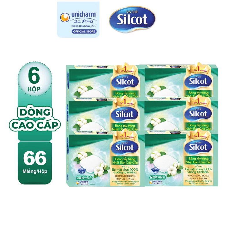 Bộ 6 hộp Bông trang điểm (bông tẩy trang) cao cấp Silcot Premium 66 miếng/hộp