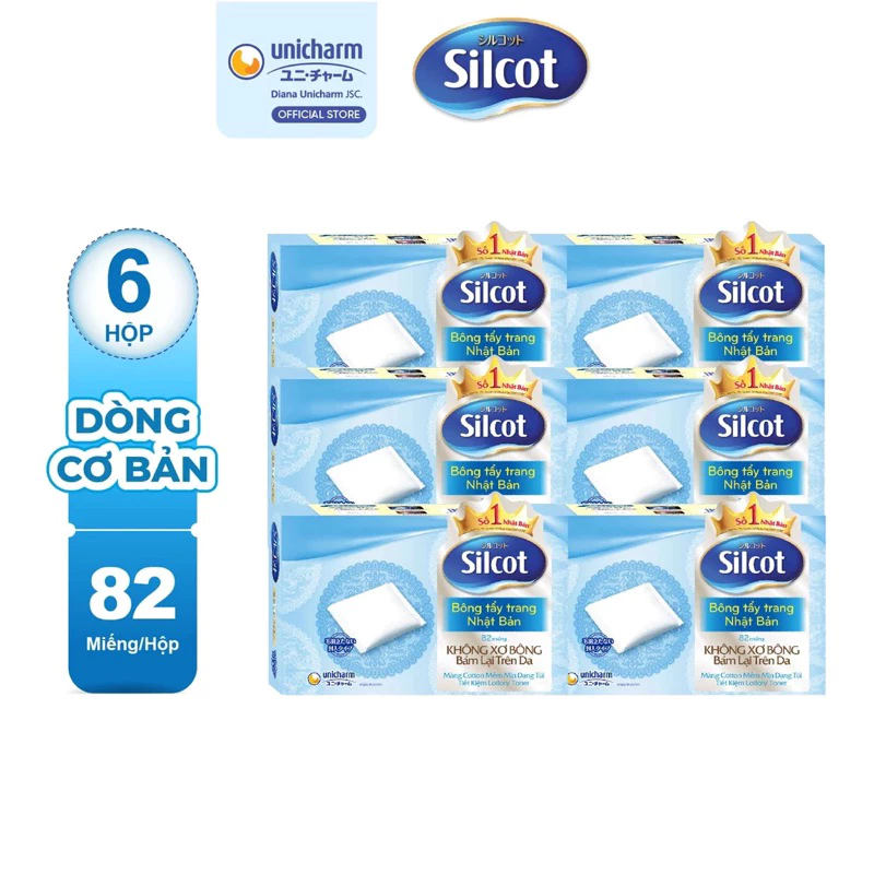 Bộ 6 hộp Bông trang điểm (bông tẩy trang) cao cấp Silcot Premium 82miếng/hộp
