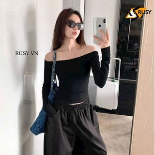 Áo Thun Tay Dài Trễ Vai Borip Dáng Dài Ôm Body, Áo Thun Nữ Tay Dài Kiểu Sexy Chất Borip TD05 RUSY