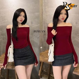 Áo Thun Tay Dài Trễ Vai Borip Dáng Dài Ôm Body, Áo Thun Nữ Tay Dài Kiểu Sexy Chất Borip TD05 RUSY