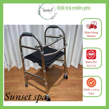 Khung Tập Đi Có Ghế Ngồi Cho Người Già, Người Khuyết Tật - Khung Tập Đi Có Bánh Xe - Khung ghế ngồi