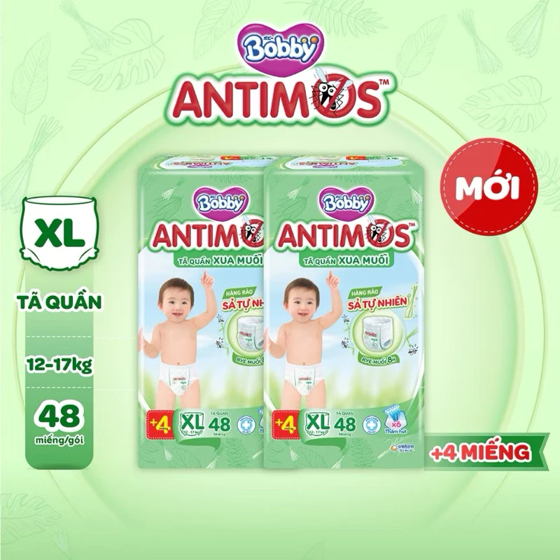 [MỚI] Tã Quần Xua Muỗi Bobby Antimos – Hàng rào Sả tự nhiên Bye Muỗi 8H - M52/L50+2/XL48+4/XXL46+6