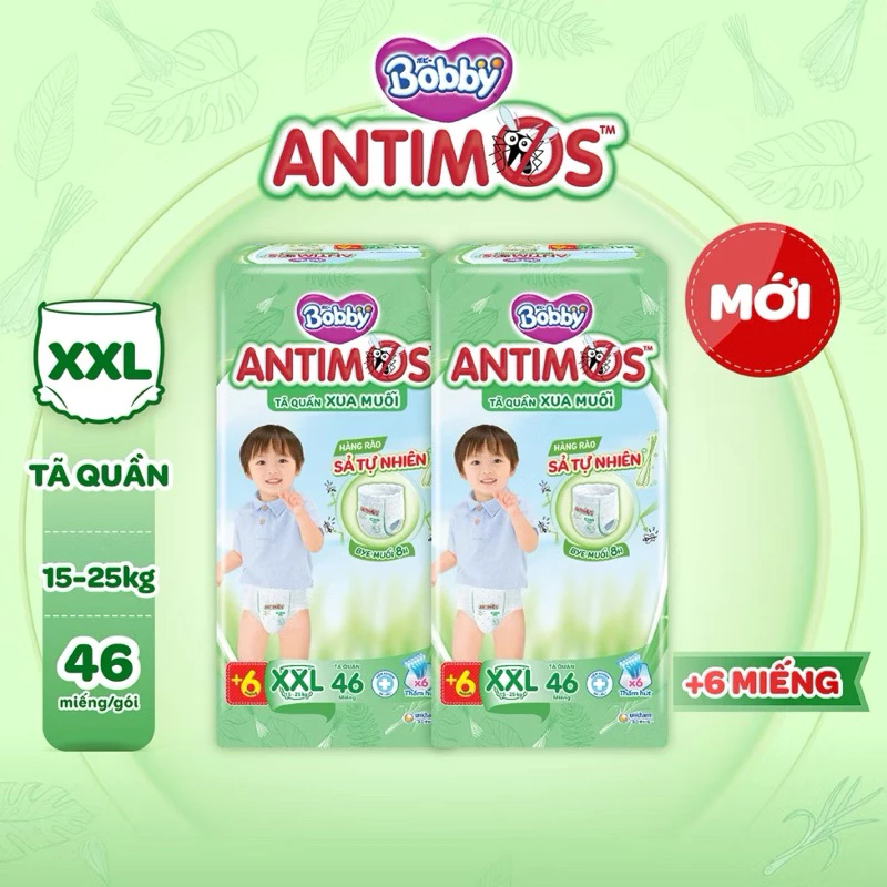 [MỚI] Tã Quần Xua Muỗi Bobby Antimos – Hàng rào Sả tự nhiên Bye Muỗi 8H - M52/L50+2/XL48+4/XXL46+6