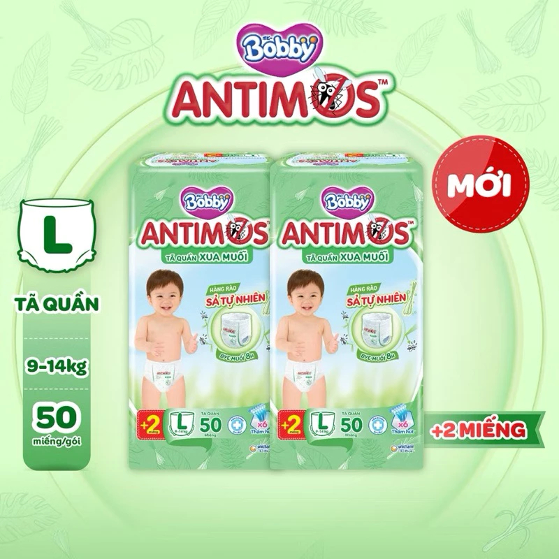[MỚI] Tã Quần Xua Muỗi Bobby Antimos – Hàng rào Sả tự nhiên Bye Muỗi 8H - M52/L50+2/XL48+4/XXL46+6