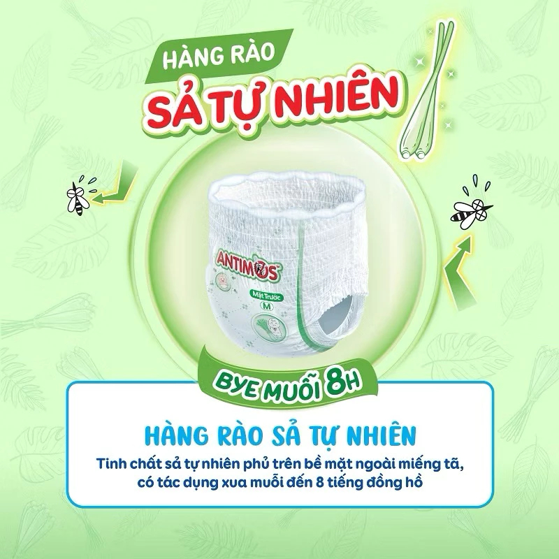 [MỚI] Tã Quần Xua Muỗi Bobby Antimos – Hàng rào Sả tự nhiên Bye Muỗi 8H - M52/L50+2/XL48+4/XXL46+6