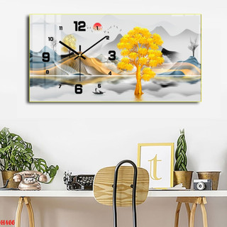 Tranh Đồng Hồ Tráng Gương Treo Tường Phong Cảnh Trang Trí Phòng Khách Thiên Nhiên Núi Non Hùng Vĩ