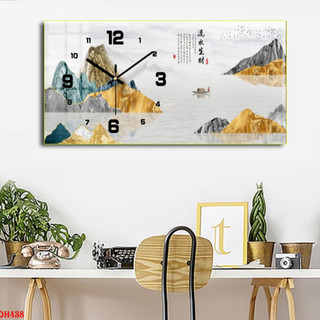 Tranh Đồng Hồ Tráng Gương Treo Tường Phong Cảnh Trang Trí Phòng Khách Thiên Nhiên Núi Non Hùng Vĩ
