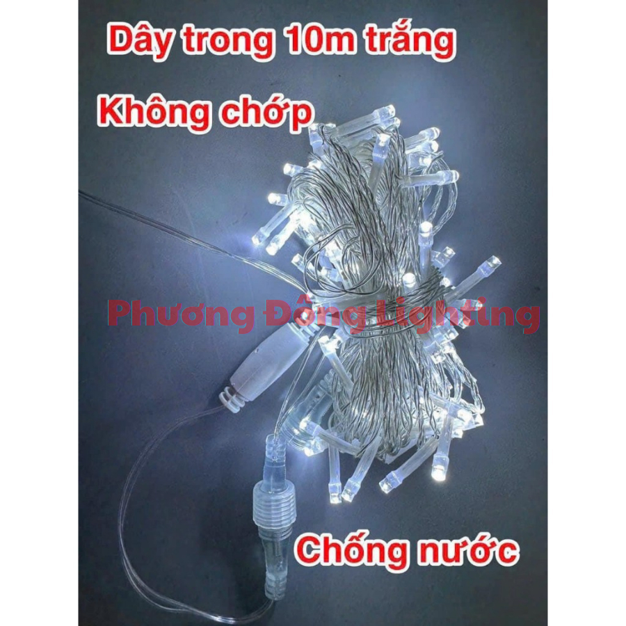 Dây đèn LED Trang trí Noel 10m - 77 Bóng KHÔNG CHỚP có đầu cắm nối Tròn Kín Nước Tuyệt Đối