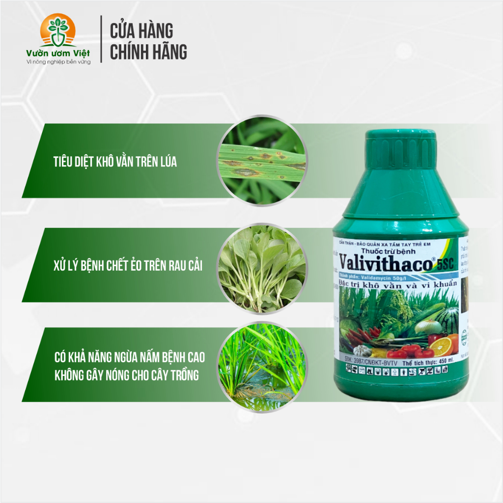 Thuốc trừ bệnh Valivithaco 5SC - trị nấm bệnh, vi khuẩn hại cây trồng - 450ml