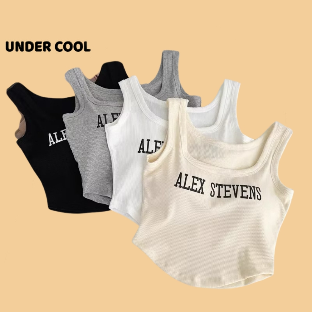 Áo Bra nữ cotton tăm kiểu dáng vạt tròn in chữ trước ngực phong cách Hàn,có đệm ngực UNDERCOOL AB45
