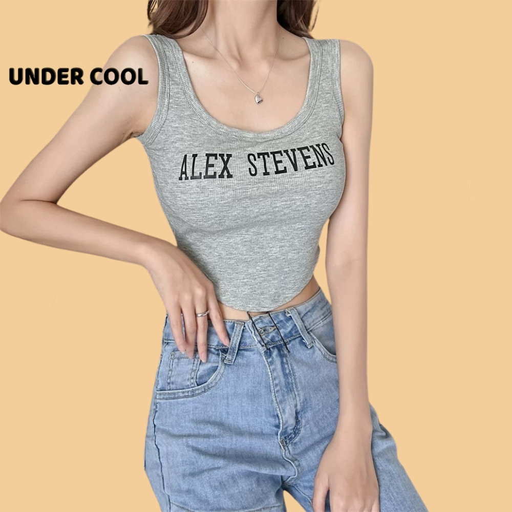 Áo Bra nữ cotton tăm kiểu dáng vạt tròn in chữ trước ngực phong cách Hàn,có đệm ngực UNDERCOOL AB45