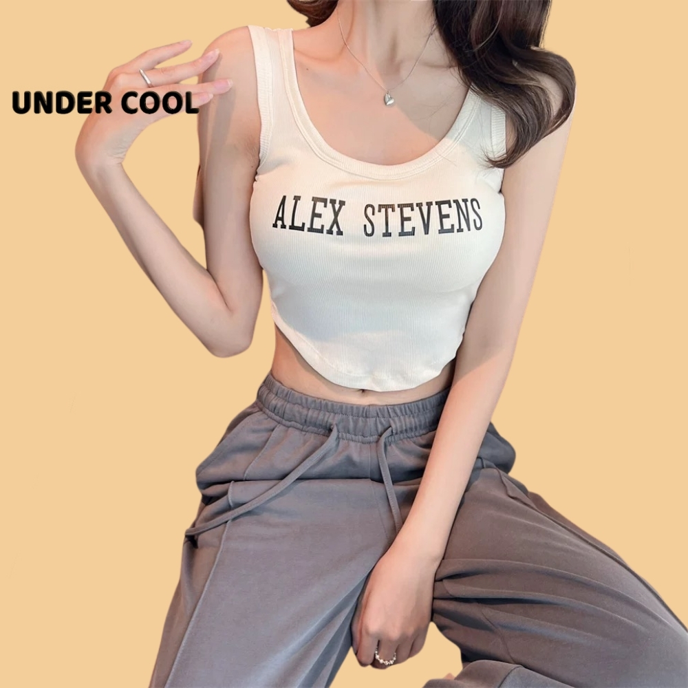 Áo Bra nữ cotton tăm kiểu dáng vạt tròn in chữ trước ngực phong cách Hàn,có đệm ngực UNDERCOOL AB45