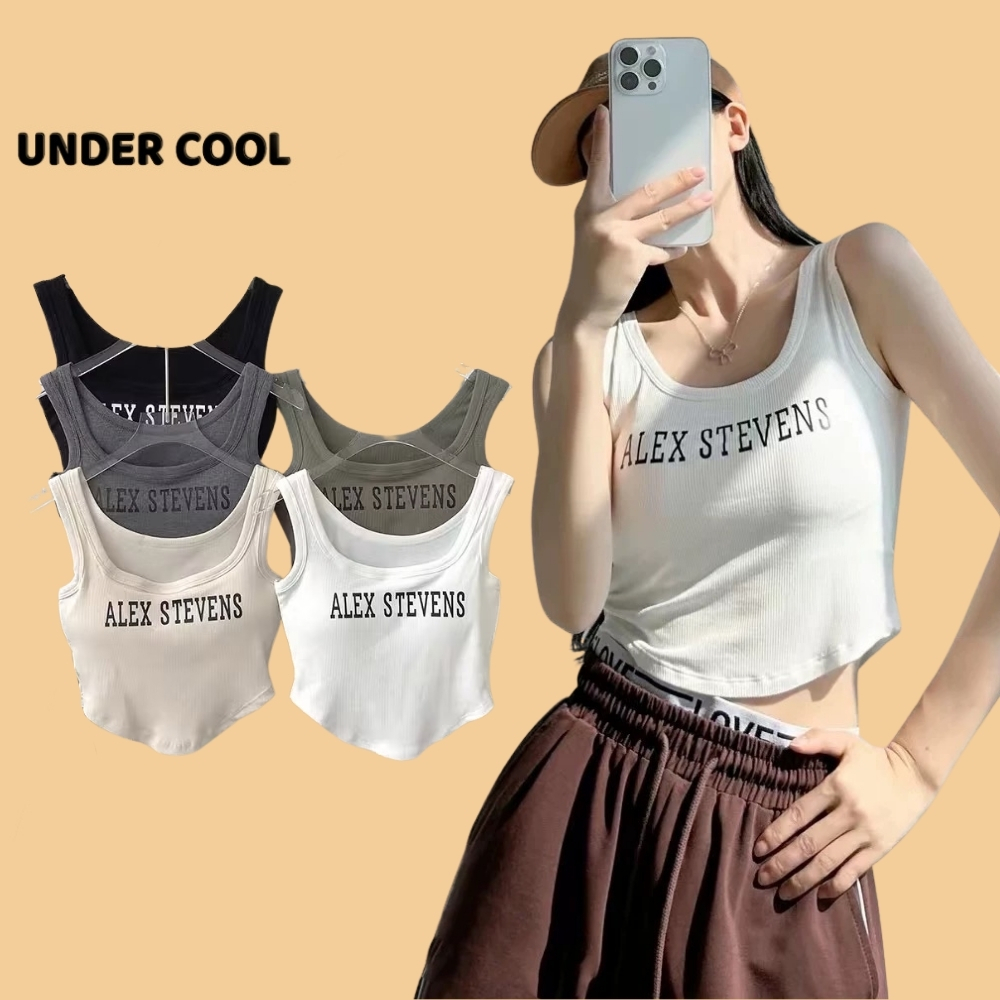 Áo Bra nữ cotton tăm kiểu dáng vạt tròn in chữ trước ngực phong cách Hàn,có đệm ngực UNDERCOOL AB45