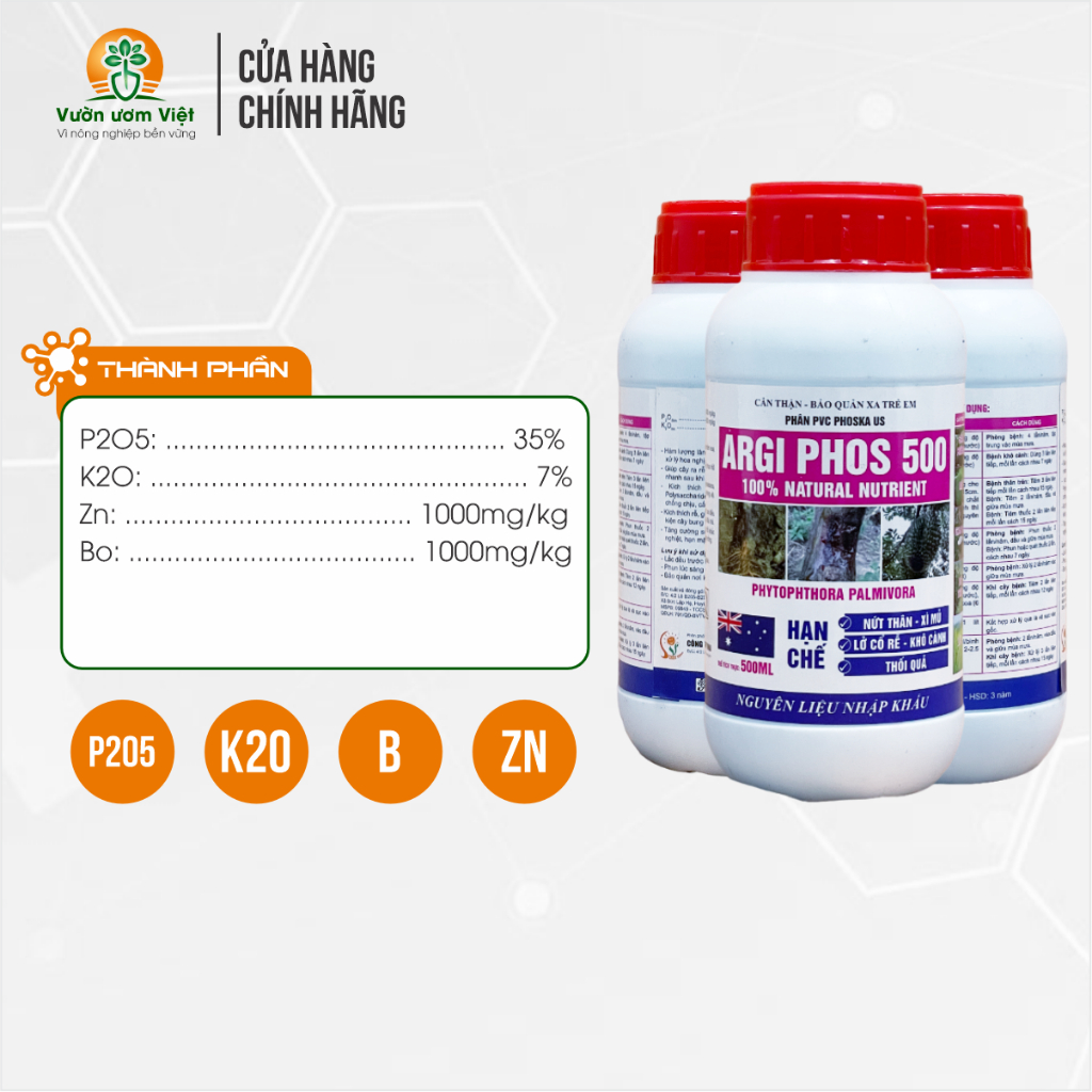 Phân bón Agri Fos 500 - trị thối thân, xì mủ, thối rễ, lở cổ rễ, thối trái dưỡng rễ khỏe mạnh -500ml