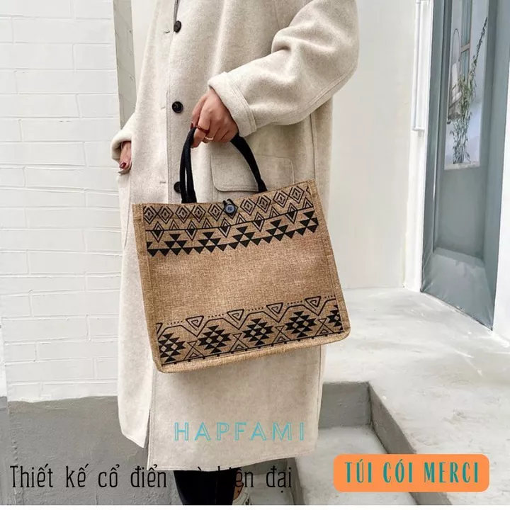 Túi cói merci,túi merci,túi xách cói phong cách vintage phù hợp đi biển đi chơi-hapfami – 7