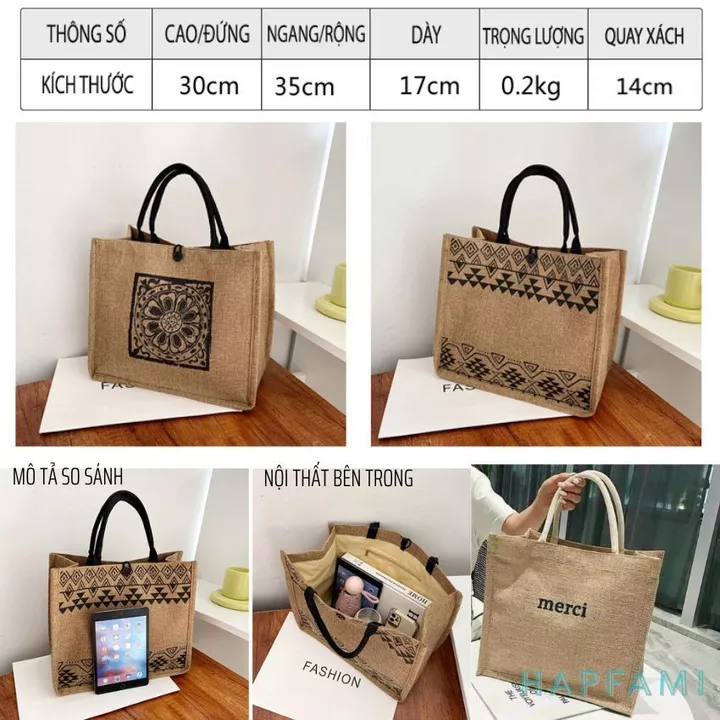 Túi cói merci,túi merci,túi xách cói phong cách vintage phù hợp đi biển đi chơi-hapfami – 2