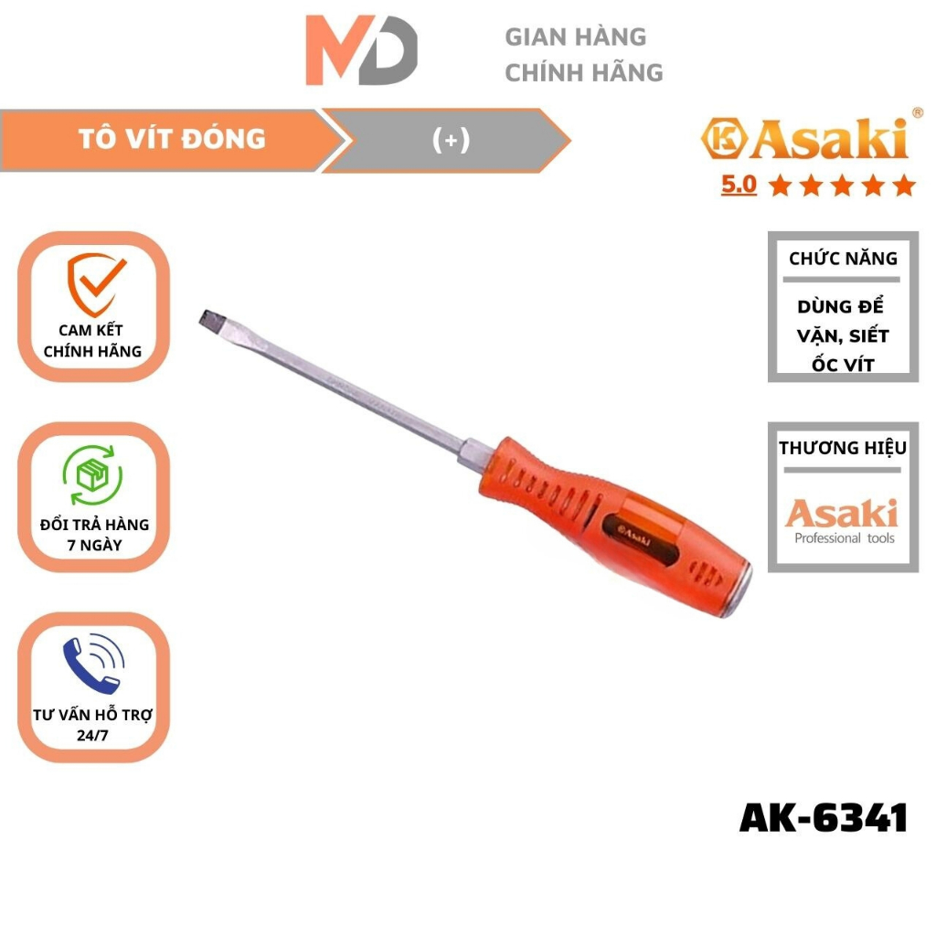 Tô vít đóng 6x200mm ASAKI AK-6341 thép chrome vanadium bền bỉ mở các ...
