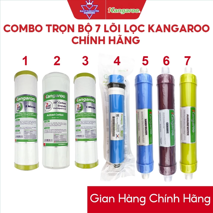 Trọn bộ Combo 7 lõi lọc nước Kangaroo chính hãng 1234567 - Lõi RO, Nano Silver, Ceramic, Alkaline Water