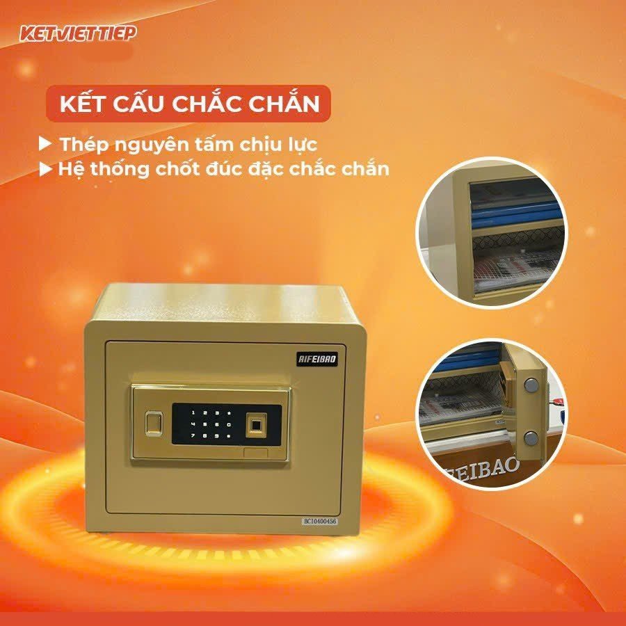 Két sắt mini nhập khẩu thông minh Aifeibao KV35 màu vàng gold sang trọng cao 30*rộng 38*sâu 30cm