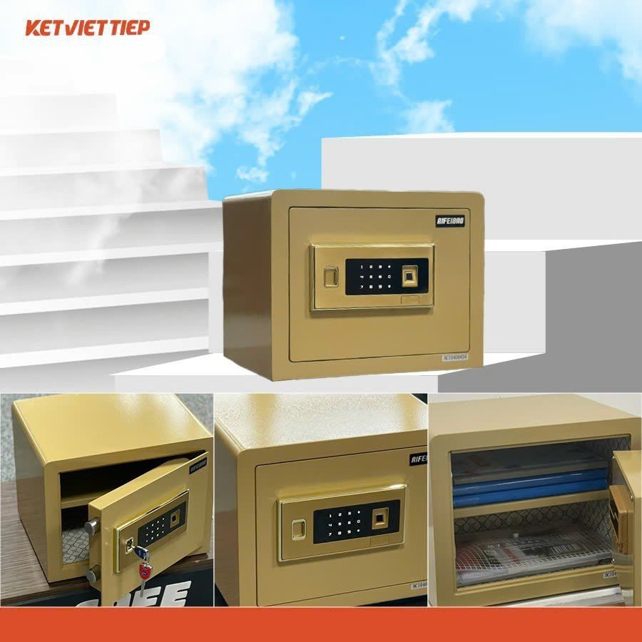 Két sắt mini nhập khẩu thông minh Aifeibao KV35 màu vàng gold sang trọng cao 30*rộng 38*sâu 30cm