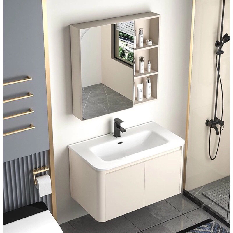 [ Giá Sỉ ] Tủ chậu rửa mặt, tủ lavabo nhà tắm  kèm tủ gương sang trọng hiện đại BIG HOME kt 60,80cm [ Tặng bộ xả ]