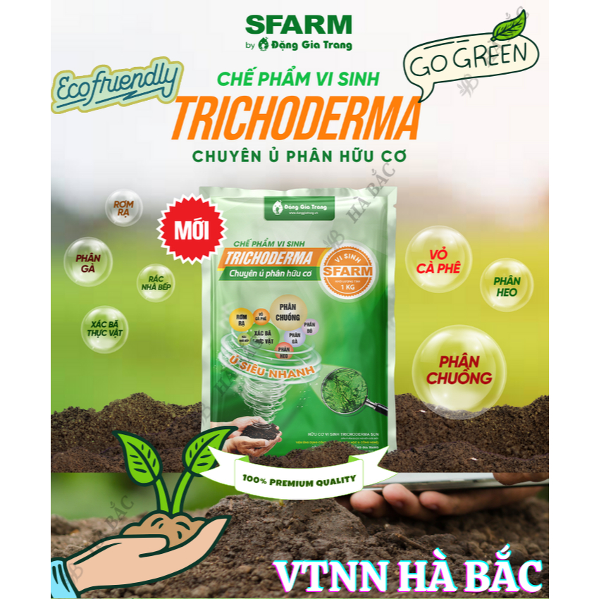 Chế Phẩm Vi Sinh TRICHODERMA SFARM, có thêm Humic - Gói 1KG (ú phân chuồng, ủ rác, cải tạo đất)