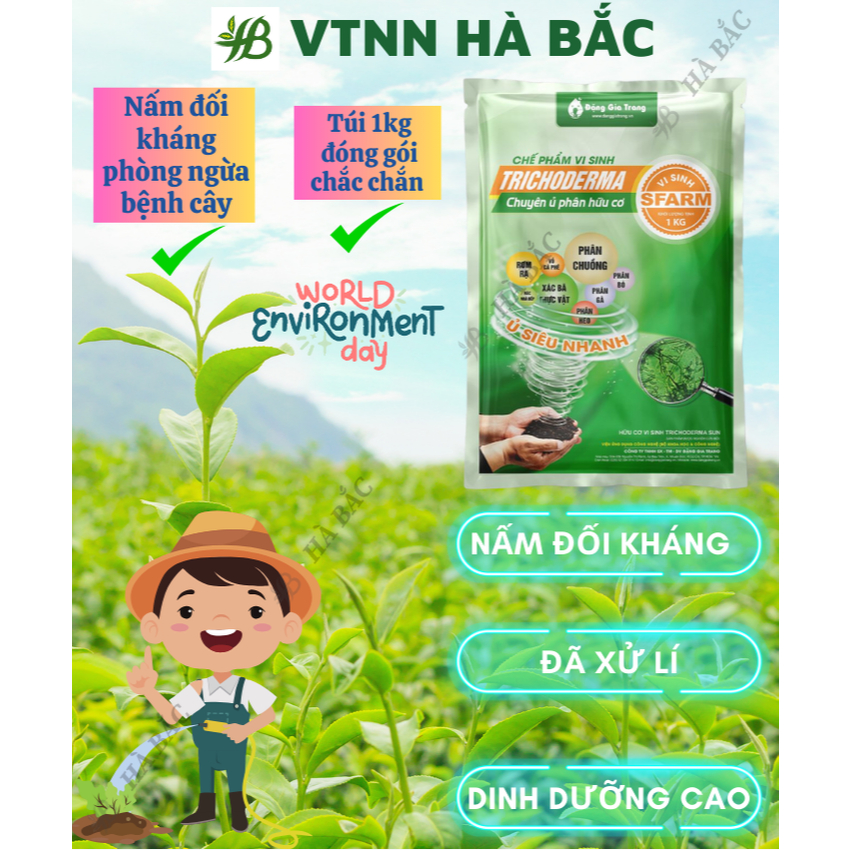 Chế Phẩm Vi Sinh TRICHODERMA SFARM, có thêm Humic - Gói 1KG (ú phân chuồng, ủ rác, cải tạo đất)
