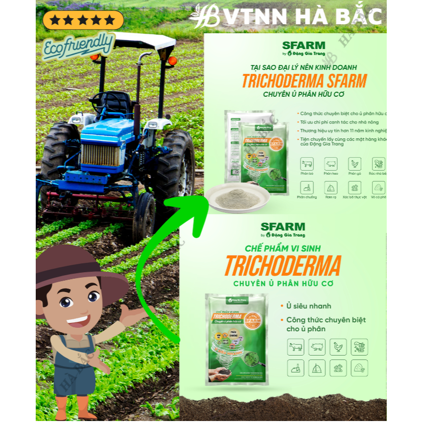 Chế Phẩm Vi Sinh TRICHODERMA SFARM, có thêm Humic - Gói 1KG (ú phân chuồng, ủ rác, cải tạo đất)