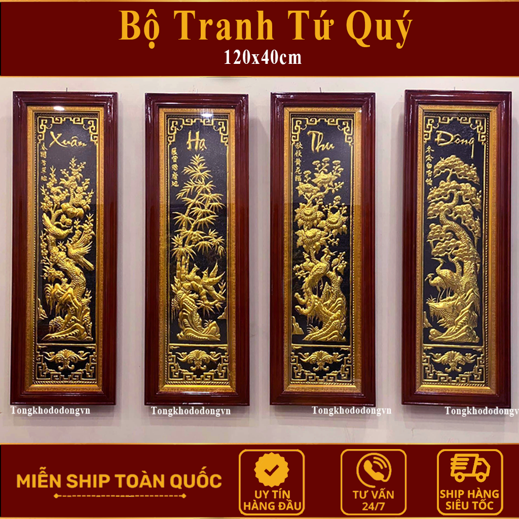 Tranh Tứ Quý Bằng Đồng Mạ Vàng  1m Gỗ Thịt Chính Hãng Đồ Đồng Đại Bái Bộ Kích Thước Chuẩn Phong Thủy