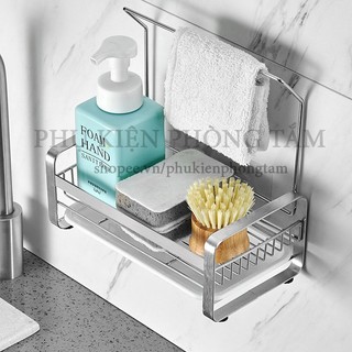 [SIZE TO] Kệ đựng đồ rửa chén bát có thanh treo khăn Inox SUS 304 cao cấp, không rỉ sét