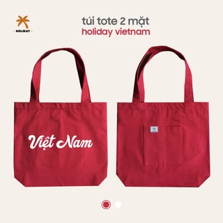 Túi tote 2 mặt vải canvas | Holiday Vietnam | Túi giỏ màu đỏ