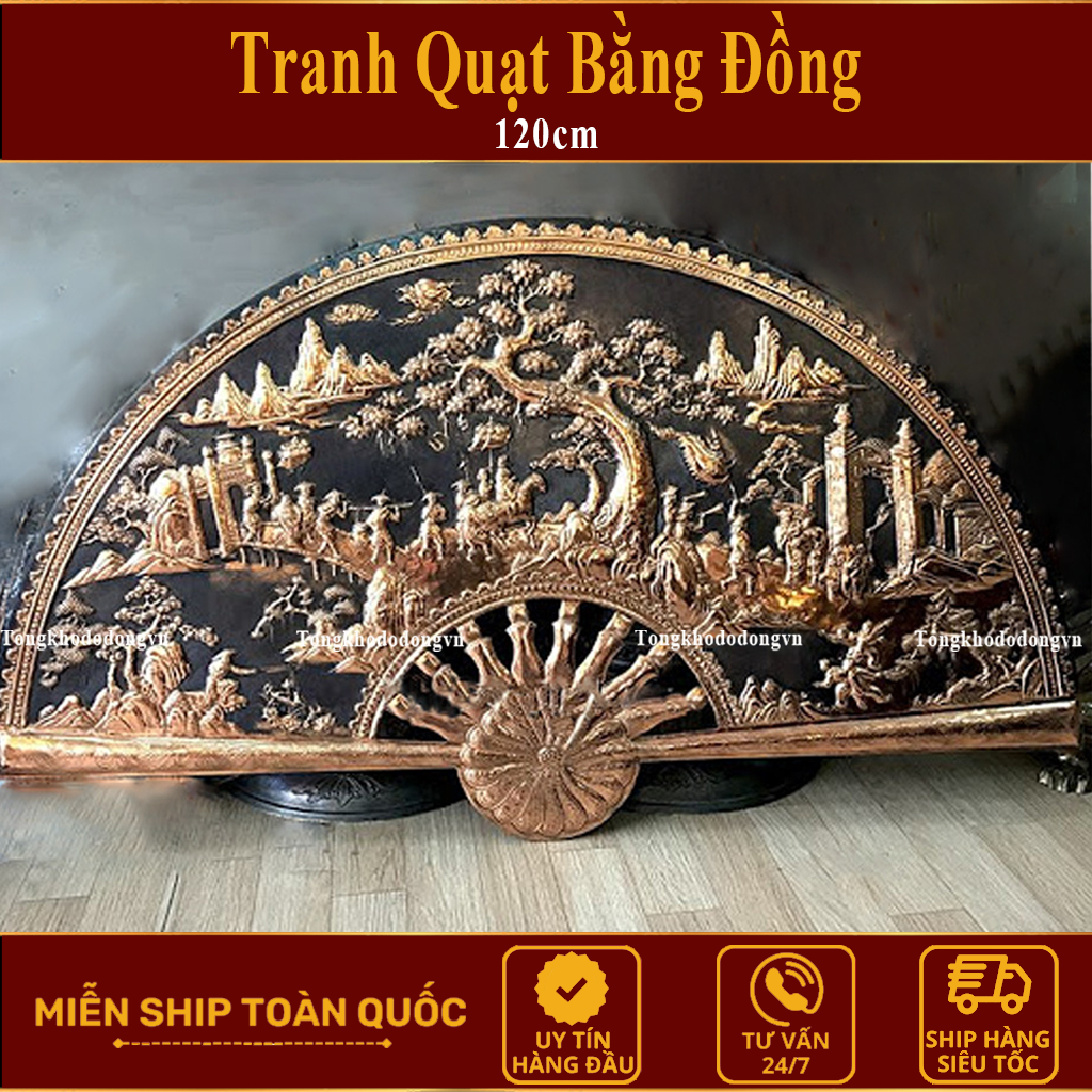 Tranh Quạt Thờ Song Long Chầu Phúc Bằng Đồng Kích Thước 1m2 Chuẩn Phong Thủy Đồ Đồng Đại Bái Miễn Phí Ship Toàn Quốc