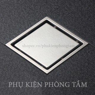 Ga thoát sàn ngăn mùi Inox 304 mờ, dành cho ống thoát D60 - Ga thoát sàn đặt gạch 11x11cm