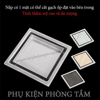 Ga thoát sàn ngăn mùi Inox 304 mờ, dành cho ống thoát D60 - Ga thoát sàn đặt gạch 11x11cm