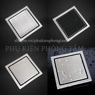 Ga thoát sàn ngăn mùi Inox 304 mờ, dành cho ống thoát D60 - Ga thoát sàn đặt gạch 11x11cm