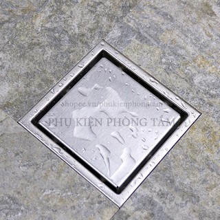 Ga thoát sàn ngăn mùi Inox 304 mờ, dành cho ống thoát D60 - Ga thoát sàn đặt gạch 11x11cm