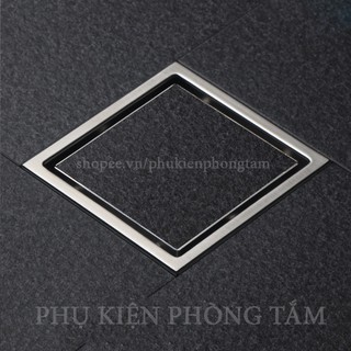 Ga thoát sàn ngăn mùi Inox 304 mờ, dành cho ống thoát D60 - Ga thoát sàn đặt gạch 11x11cm