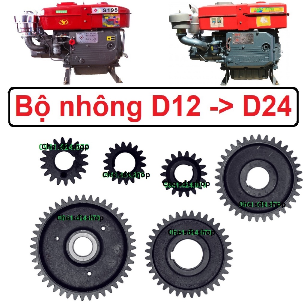 [Freeship] Bộ nhông máy nổ D12 -> D24 bánh răng đầu cốt, tự động, búa ...