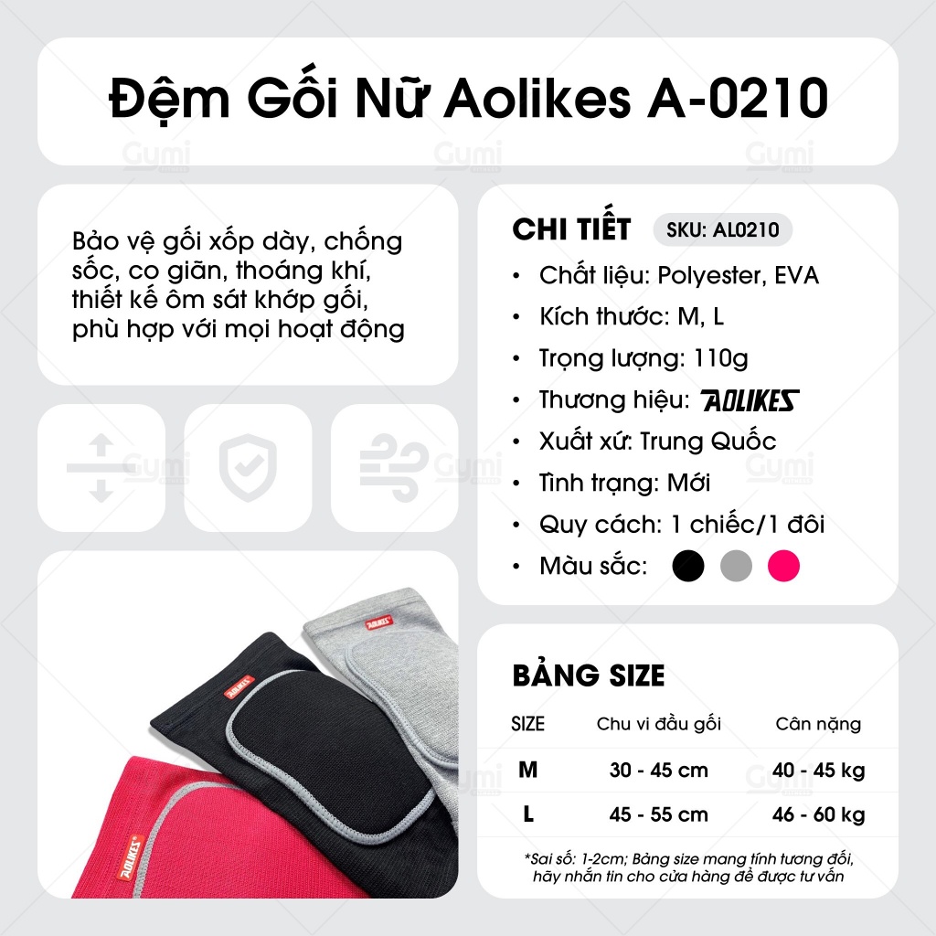 Miếng Đệm Đầu Gối Aolikes A-0210 Cho Nữ - Tập Gym, Yoga, Bóng Đá, Nhảy, Múa, Đạp Xe - AL0210