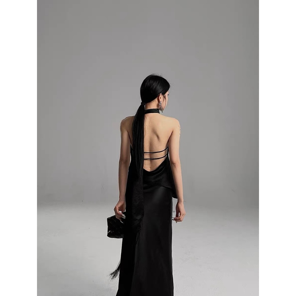 Set cho nữ chân váy dài hở lưng gợi cảm thiết kế Halter Top