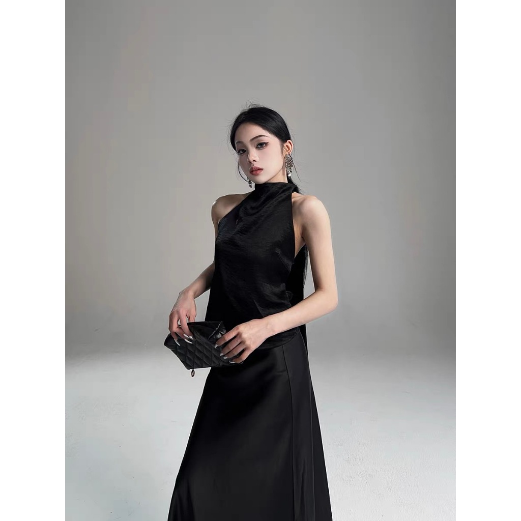 Set cho nữ chân váy dài hở lưng gợi cảm thiết kế Halter Top