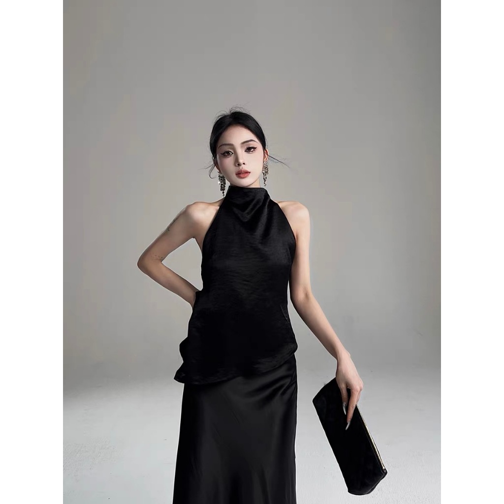 Set cho nữ chân váy dài hở lưng gợi cảm thiết kế Halter Top