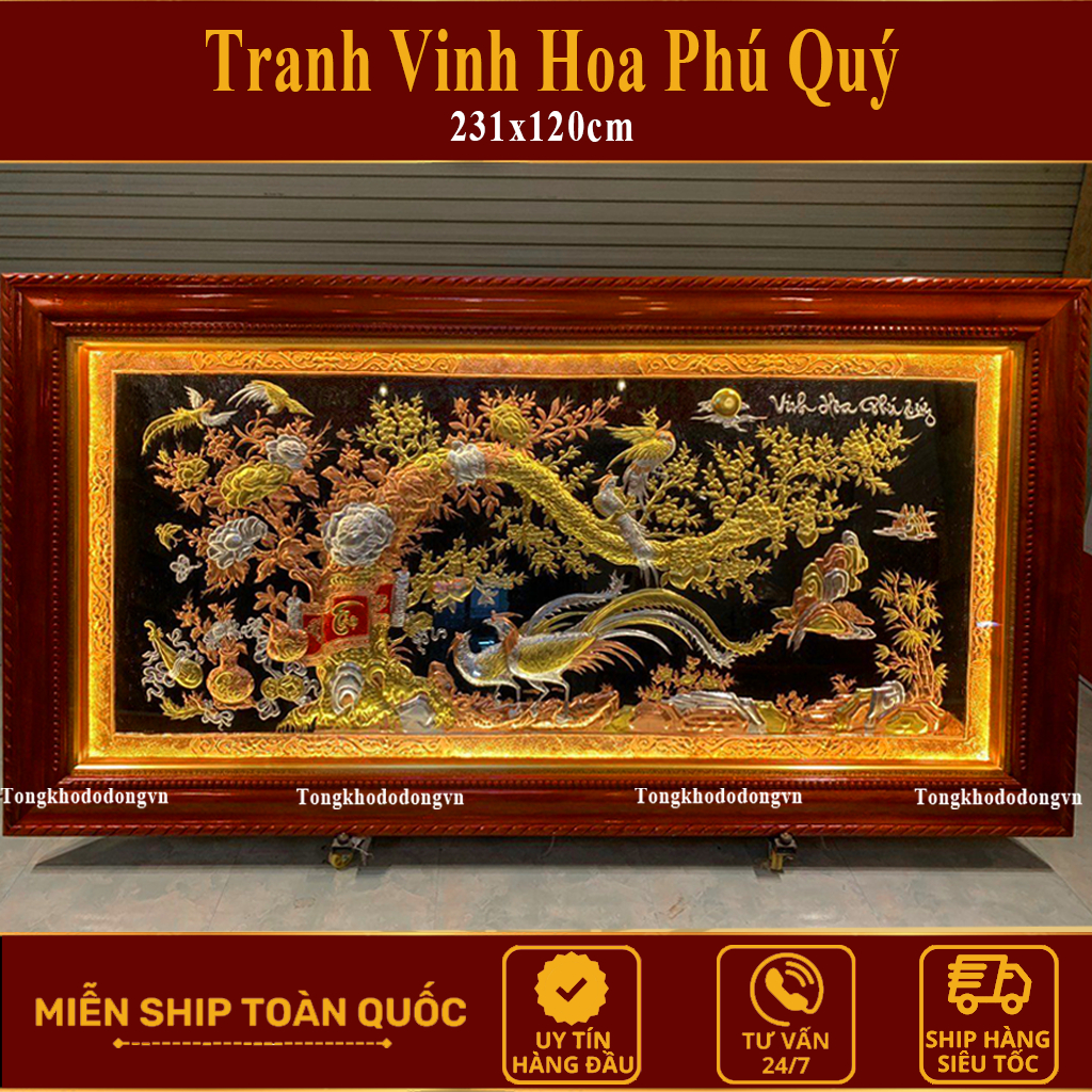 Vinh Hoa Phú Quý Tranh Đồng 2m31*1m27 Dát Vàng   Cao Cấp Freeship